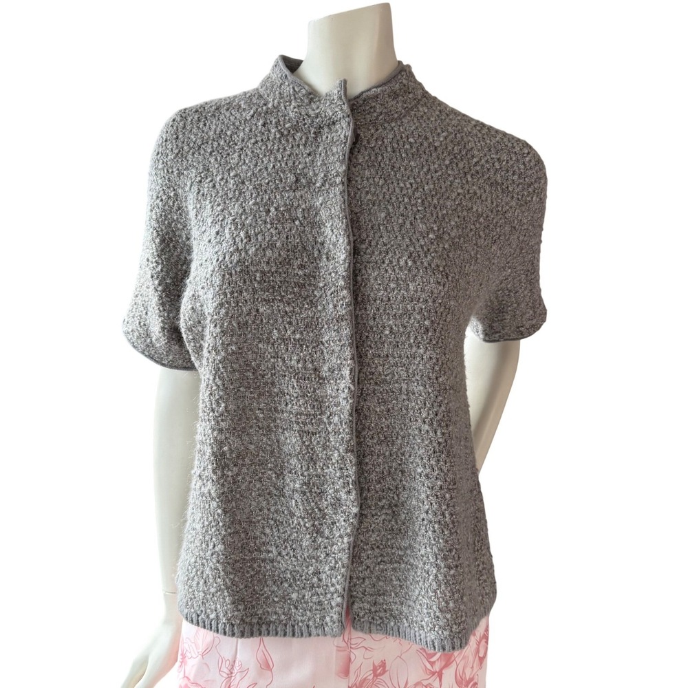 Basler‎ Bouclé Cardigan Grey Metallic Knit Minimalist  Old Money Grandma Chic 10